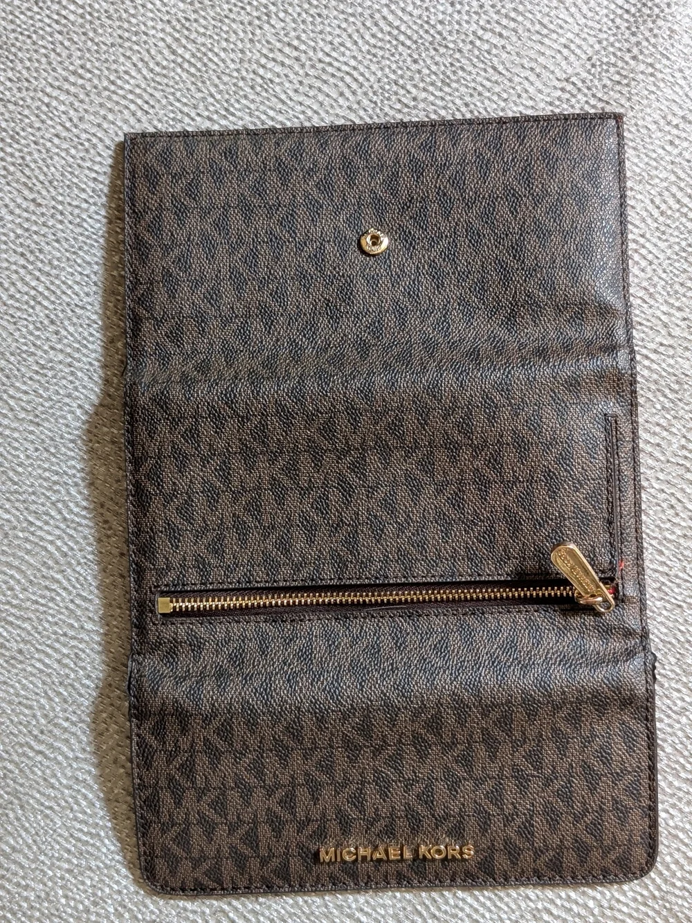 Michael Kors Brown Logo Continental Card Holder with Gold-Tone Hardware